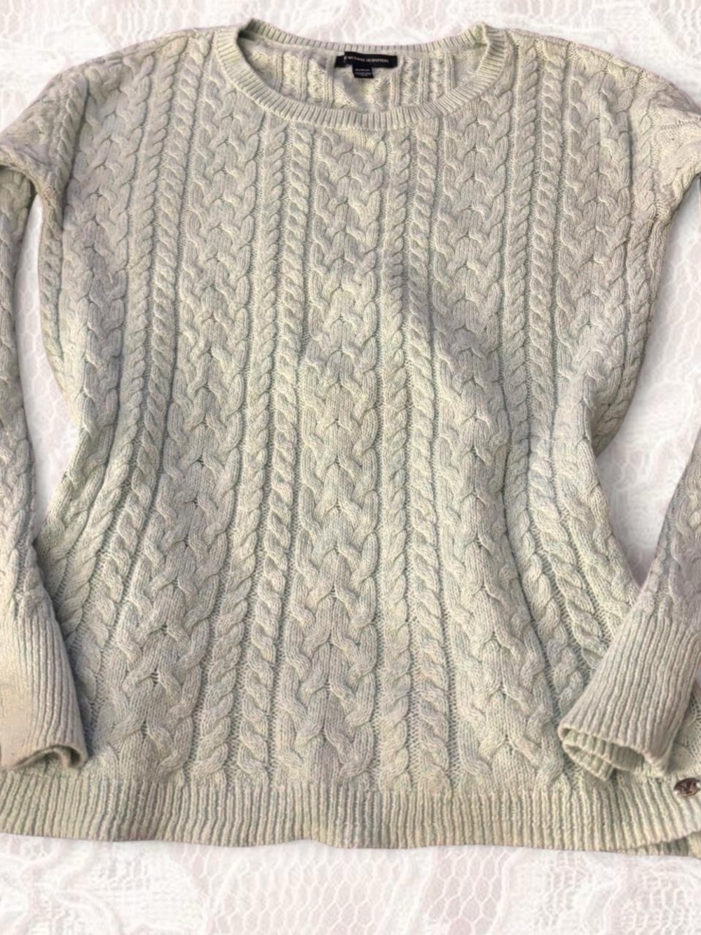 American Eagle Outfitters Cable Knit Crewneck Sweater - Pale Sage